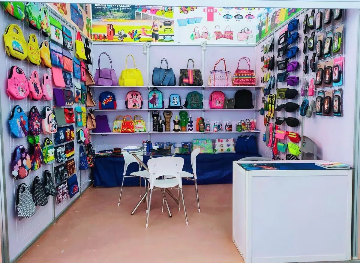 HappySport trade fair booth with neoprene product display