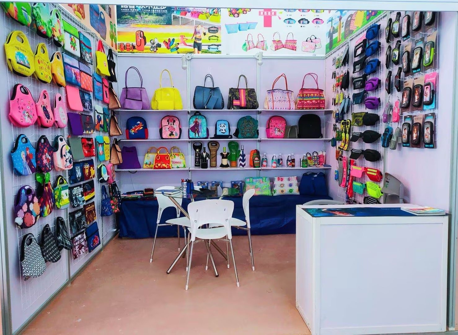 HappySport trade fair booth with neoprene product display