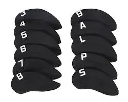 Black neoprene golf iron head covers